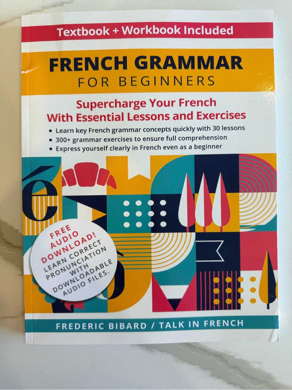 French Grammar for Beginners Textbook - Yellow & Teal Graphic Cover